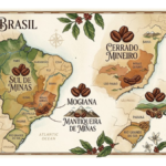 regiões do Brasil produtoras de cafés gourmet em destaque no mapa do Brasil