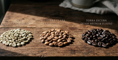 Grãos de café com diferentes tipos de torra de café e como afetam o sabor