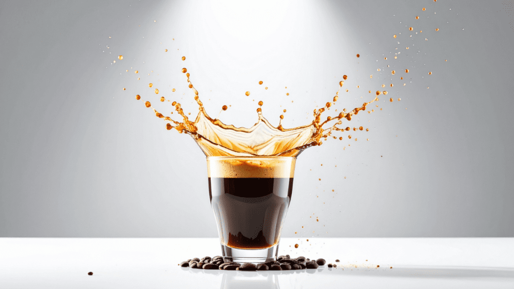 Xícara de café sobre a mesa espirrando café para fora. Café Arábica ou Robusta?