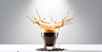 Xícara de café sobre a mesa espirrando café para fora. Café Arábica ou Robusta?