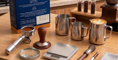 Bancada contendo os melhores acessórios para fazer café especial em casa