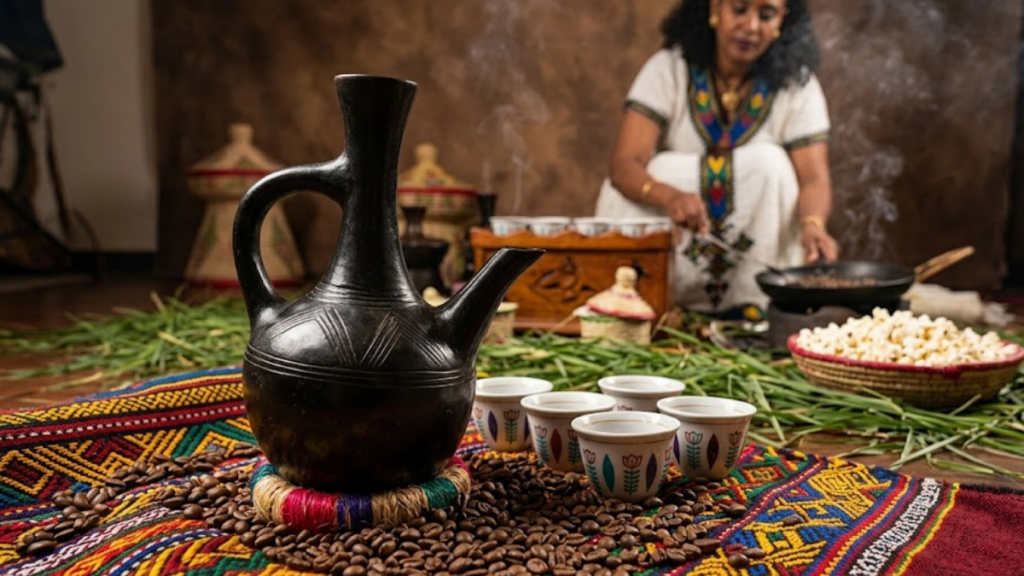 Mulher preparando café da Etiópia