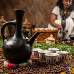 Mulher preparando café da Etiópia