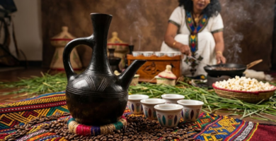 Mulher preparando café da Etiópia