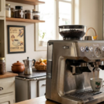 Pessoa passando o café em uma máquina de café com moedor integrado