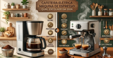 Máquinas lado a lado para ilustrar o post que discute qual a melhor, cafeteira elétrica vc máquina de espresso