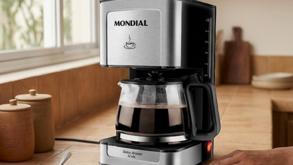 Review Mondial Dolce Arome cafeteira elétrica sobre a bancada da cozinha