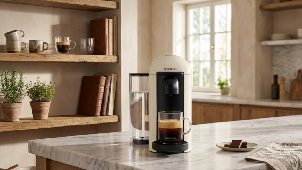máquina de café sobre o balcão da cozinha review Nespresso Vertuo Plus
