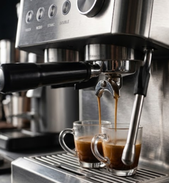 Review da Electactic 2025 com portafiltro extraindo espresso em xícara dupla