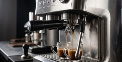 Review da Electactic 2025 com portafiltro extraindo espresso em xícara dupla
