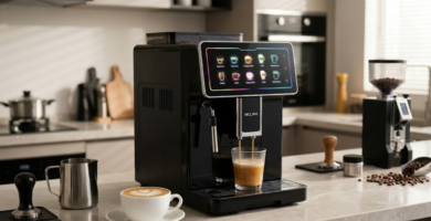 Review da MCLINE multifuncional preta com painel touch e cappuccino