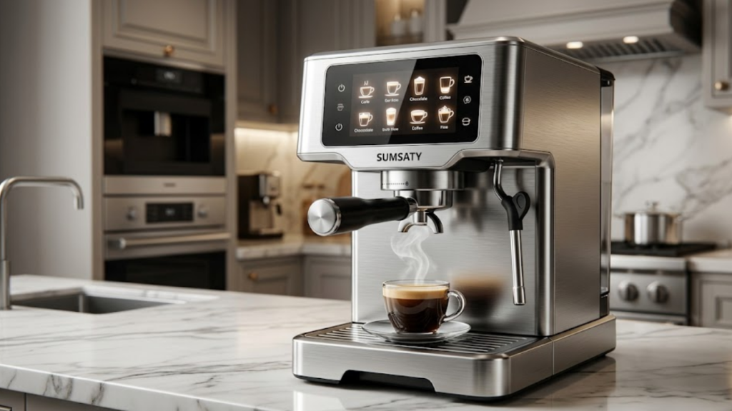 Review da máquina SUMSATY totalmente automática em aço inox com espresso