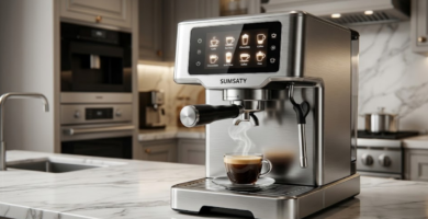 Review da máquina SUMSATY totalmente automática em aço inox com espresso