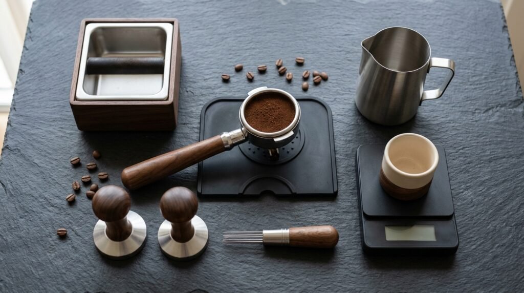 Acessórios para Máquina de Espresso: Tamper, Pitcher, Knock Box e Balança