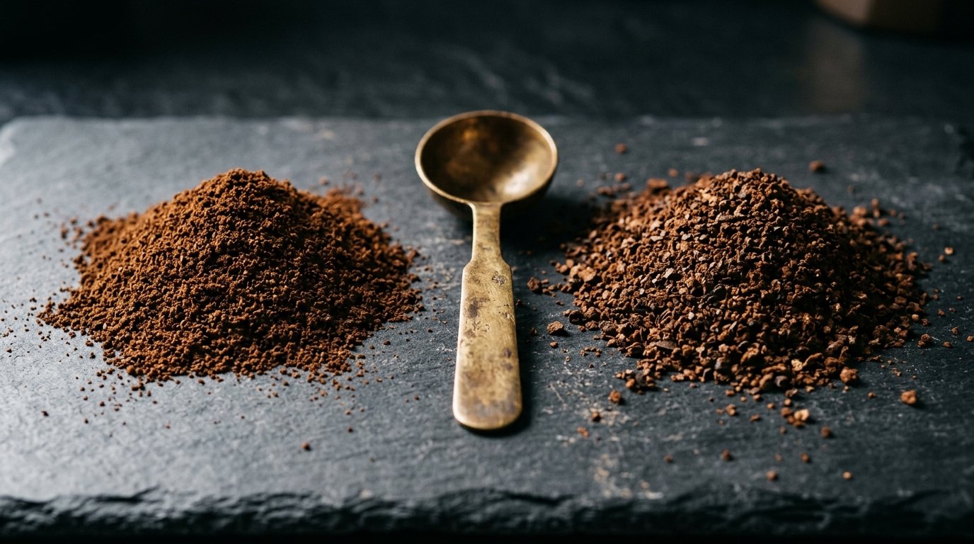 Comparação entre moagem média-fina para moka e moagem mais grossa para coado