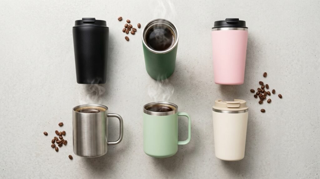 Canecas e copos térmicos para café em inox de várias cores e formatos